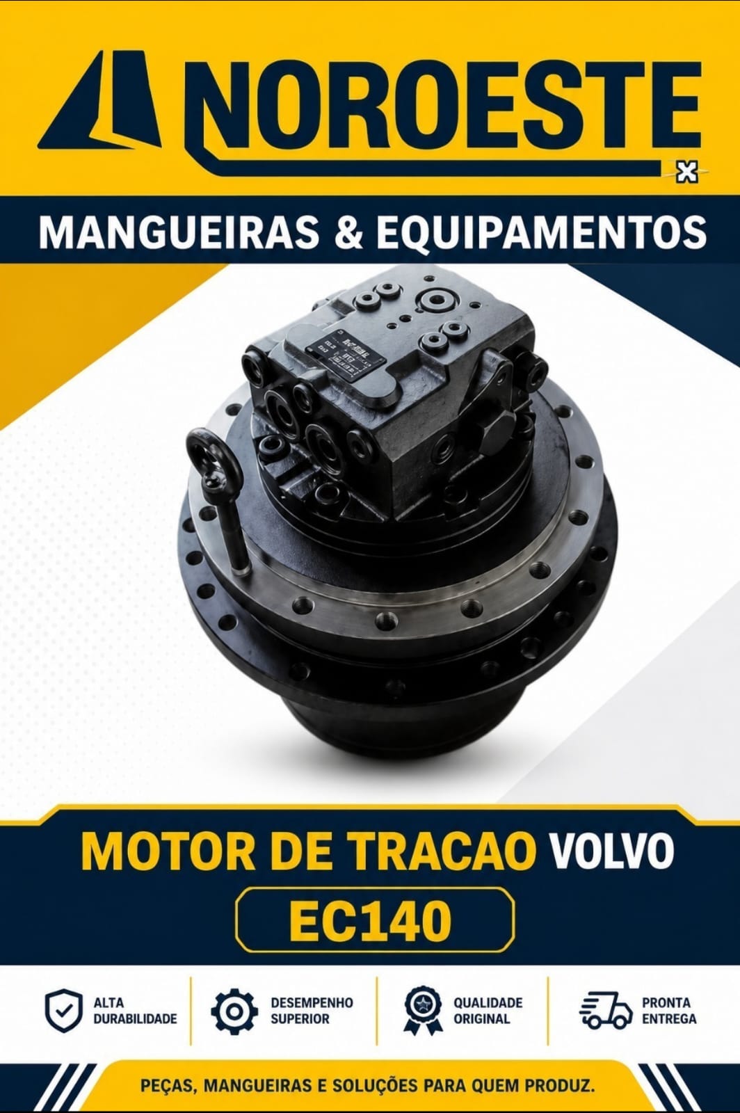 Arte enviada pela Noroeste mostrando motor de tração preto identificado para Volvo EC140.